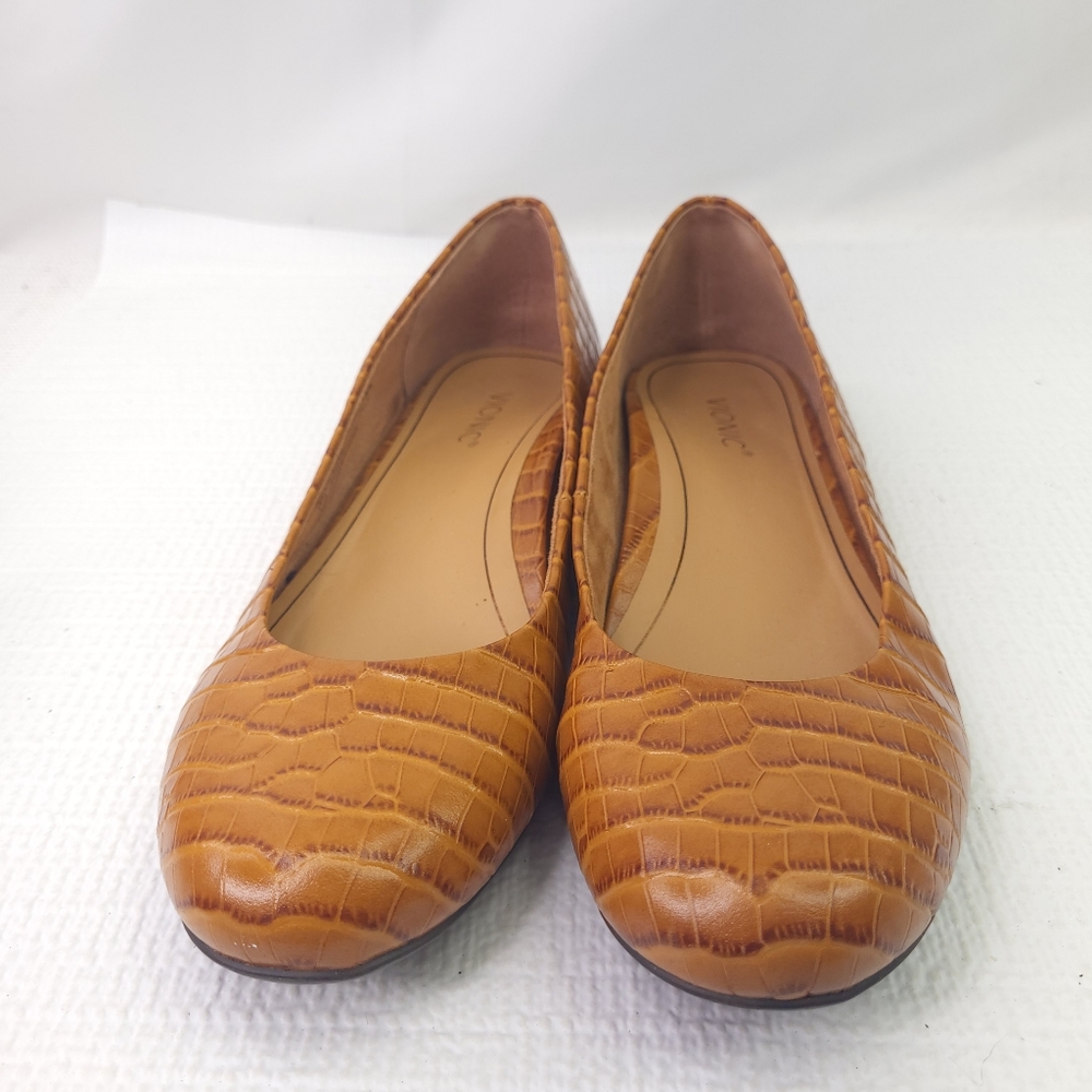 Vionic Hannah Ballet Flats Brown Croc Prints Slip On Espadrilles Shoes Size 8.5
